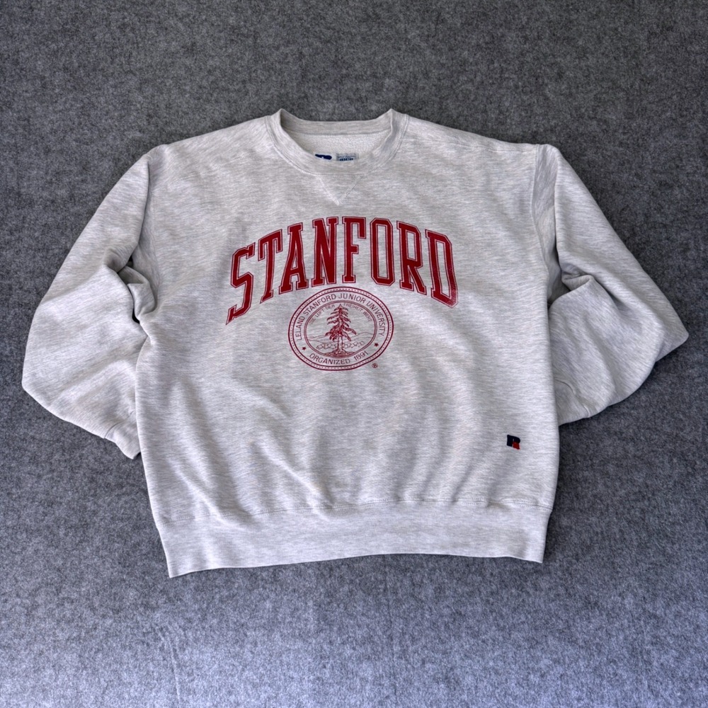 Vintage 90s Stanford Crewneck Sweatshirt Mens XL Fits L Grey Made in USA Russell
